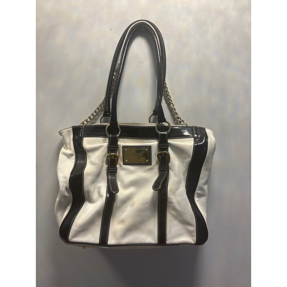 Guia's 1964 Leather Tote Bag Womens Large White Black Good Italian Colorblock